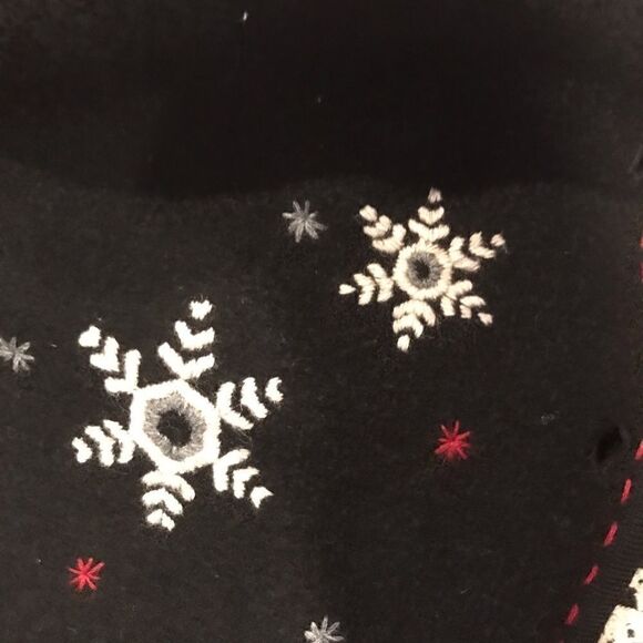 Woolrich Womens Black Snowflake V-neck Vest Large 100% Wool Winter Holiday - Picture 5 of 6